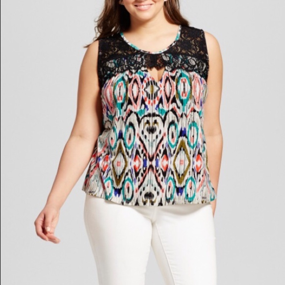 NWT Want and Need Lace Keyhole Print Tank 2x 3x